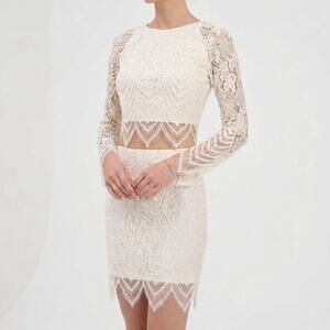 Danity Ivory Lace Two Piece Set Crop Top Skirt Boho Size Small